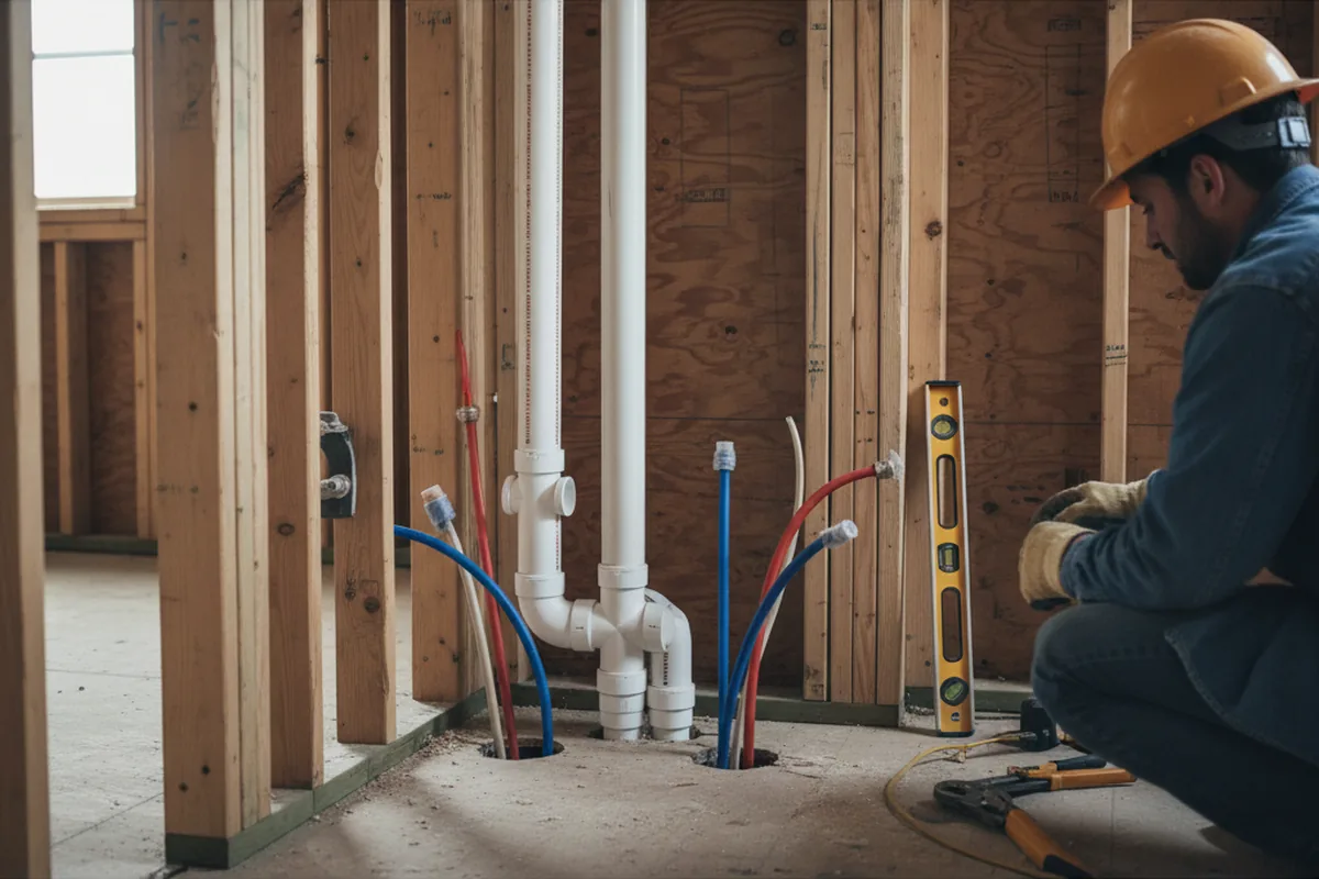 Drain and supply rough-in during Sump Pump Repair in Gorham