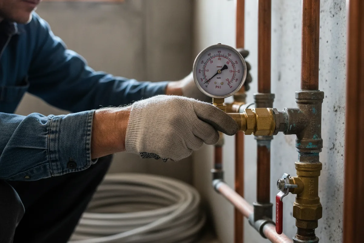 Pressure testing a repaired line during Water Line Repair in Gorham